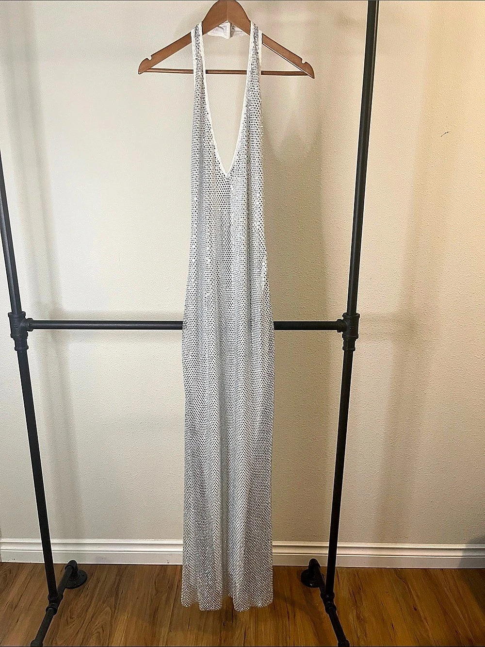 BABYBOO Embellished Maxi Dress in White & Silver XL